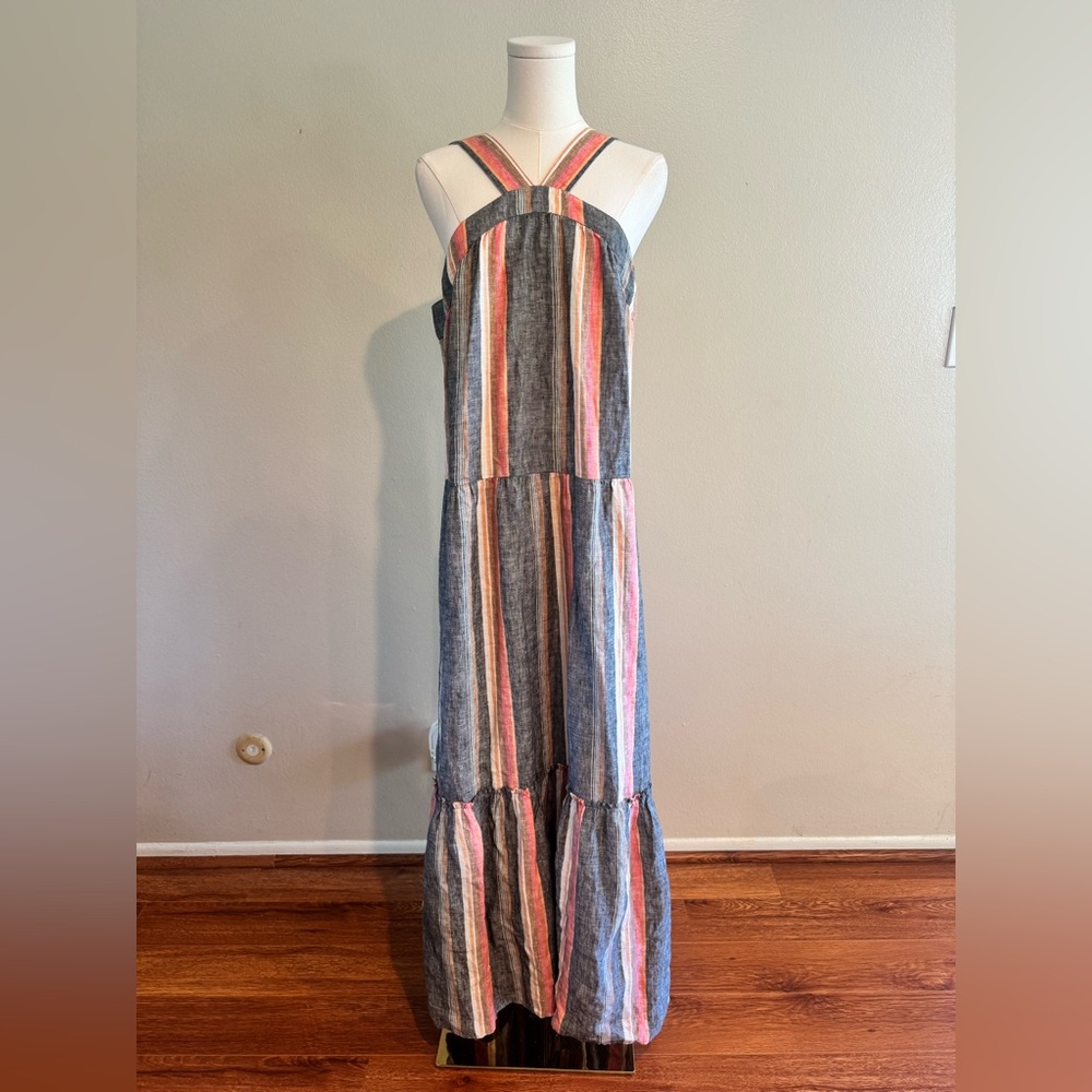 Joie Striped 100% Linen Maxi Dress in Gray, Pink, Blue